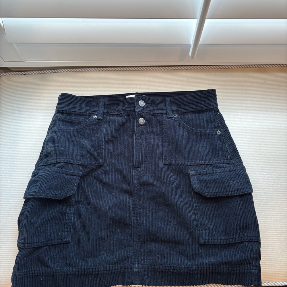 Topshop Navy Corduroy Mini Skirt with Cargo Pockets